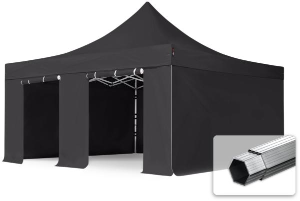 5x5 m Faltpavillon, PROFESSIONAL Alu 50mm, feuersicher, Seitenteile ohne Fenster, schwarz