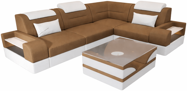Couch Trivento L Form in Stoff Kurz - Mikrofaserstoff - cappuccino-weiß - Rechts