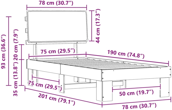 vidaXL Bettgestell mit gepolstertem Kopfteil Hellgrau 75x190 cm 877323 Bild 10