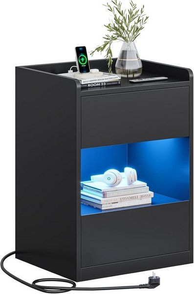 MSMASK Nachttisch mit LED-Beleuchtung und Ladestation, 40x35x60cm (1-St), Nachtschrank mit viel Stauraum