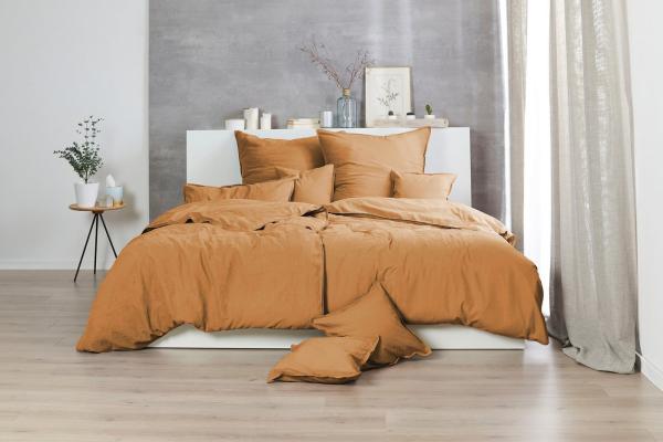 Hahn Renforce Bettwäsche 155x220 stonewashed curry ocker 123061-178