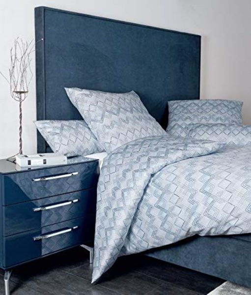 Janine Messina Mako-Satin Bettwäsche 135x200 Rauten Zickzack perblau 43032-02