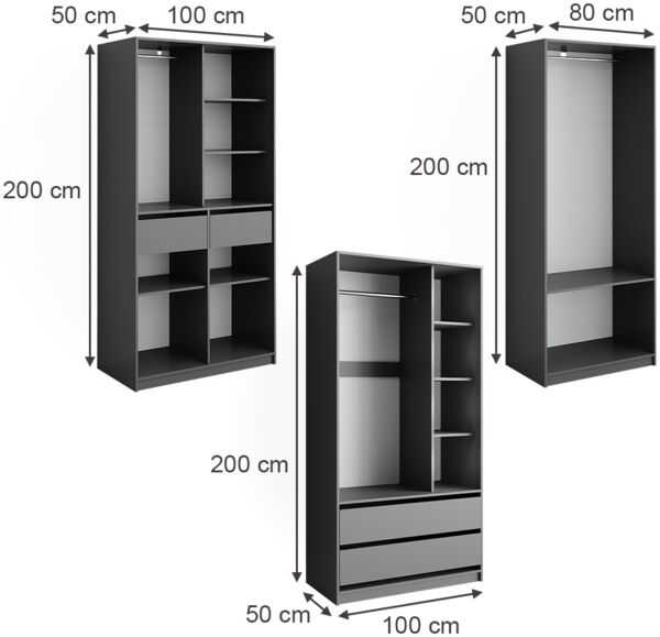 Kleiderschrank Elmo Anthrazit 280 x 200 cm 3er Set Vicco Bild 3