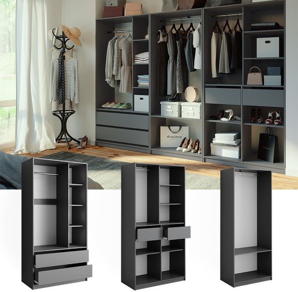 Kleiderschrank Elmo Anthrazit 280 x 200 cm 3er Set Vicco Bild 2