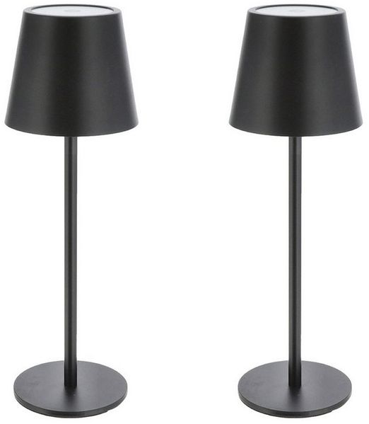 HAC24 LED Nachttischlampe 2x LED Metall Akku Tischleuchte Schwarz Schreibtischlampe Tischlampe, LED fest integriert, Warmweiß, Kaltweiß, Neutralweiß, Höhe 26 cm mit Touchfunktion 3 Weisstöne Aufladbar Dimmbar