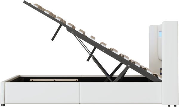 Merax Polsterbett 140x200 Bett mit LED-Lichtleiste, Bluetooth-Player und USB-Aufladung, Stauraumbett aus PU-Leder, Doppelbett Weiß Bild 9