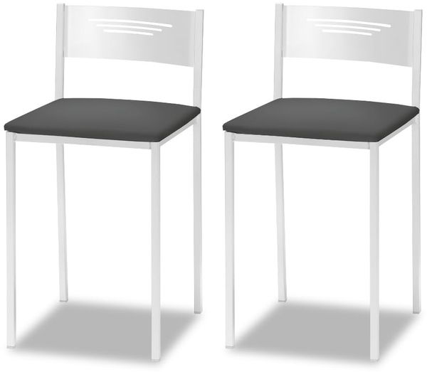 ASTIMESA - Gepolsterter Küchenhocker mit Rückenlehne - Solide und Feste Struktur - Gestell in Weiß und Sitzfläche aus Kunstleder - Sitzfarbe: Graphit, Inhalt: 2 Stück, Maße: 35 x 35 x 64 cm