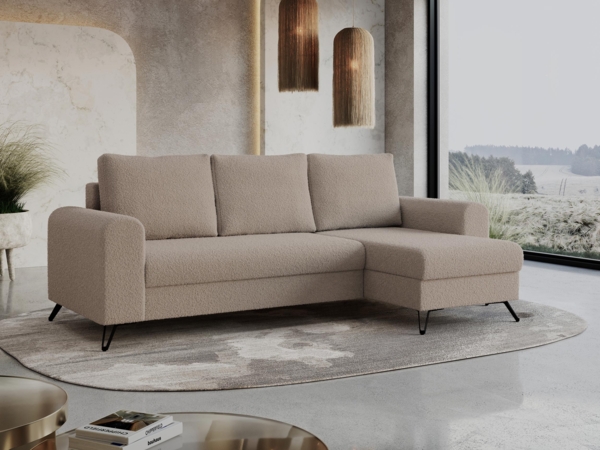 Wohnzimmersofa mit Schlaffunktion und Bettkasten - HUGO-Non - Hellbraun Boucle