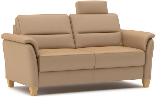 CAVADORE Leder 3er-Sofa Palera / Landhaus-Couch mit Federkern, Kopfstütze + massiven Holzfüßen / 179 x 89 x 89 / Leder Beige