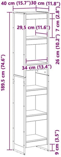 vidaXL Bücherregal Kunsthandwerk Eiche 40 x 30 x 189,5 cm 886383 Bild 11