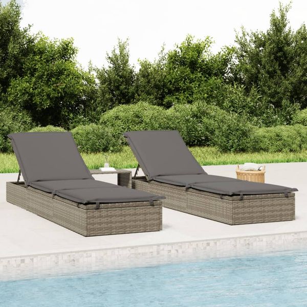 Sonnenliege, Gartenliege mit Tisch Grau Poly Rattan