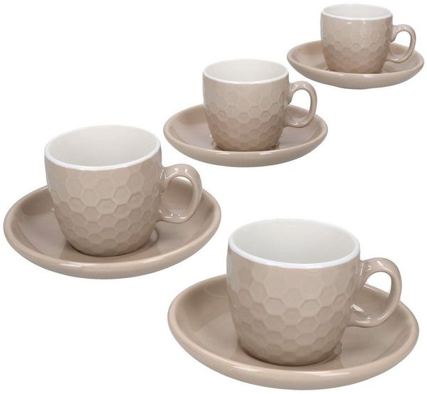 MamboCat Tasse MamboCat 4er Set Hexa Espressotassen mit Untertassen Beige Keramik, Keramik
