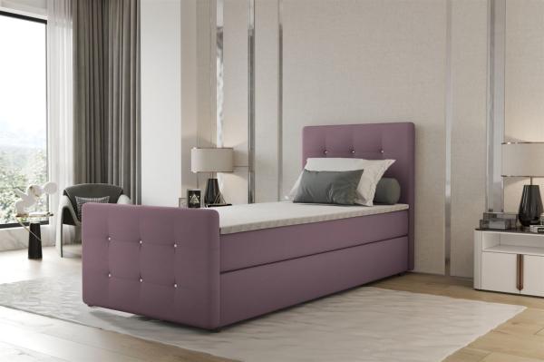 Boxspringbett Bett MARKOS 100x220cm Bettkasten Seite Rechts Violett inkl. Topper