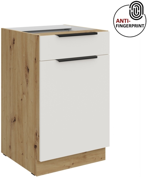 Küchen Unterschrank 50 cm Küche ARIA Weiss ultra matt + Eiche Artisan matt, hochwertige Fronten mit Anti Fingerprint Beschichtung Küchenzeile Küchenblock