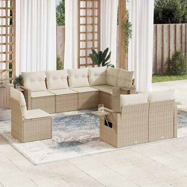 vidaXL 8-tlg. Garten-Sofagarnitur mit Kissen Beige Poly Rattan 3252775
