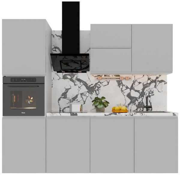 ROYAL24_MARKT Küchenzeile – KU-S04 – Aspen – Kompakte Eleganz in Hochglanz, (Komplett Set), Luxus – Modern – Präzise