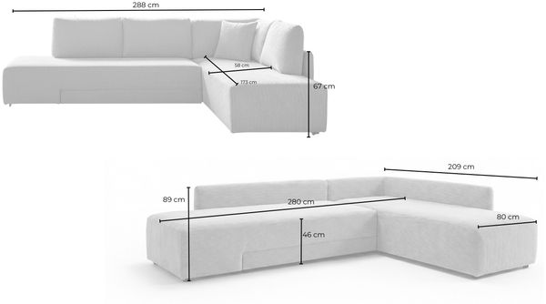 KAWOLA Schlafsofa SADIRA Ecksofa Stoff taupe Recamiere rechts 89 x 209 x 288 cm Bild 8