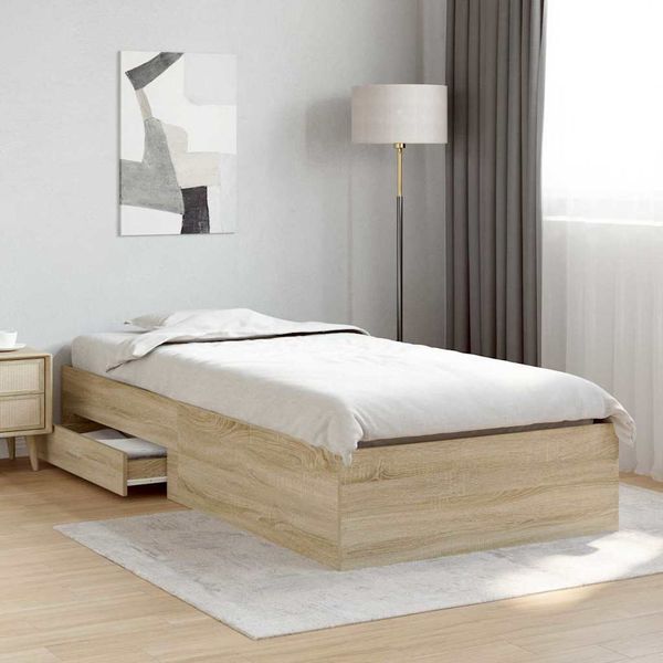 vidaXL Bettrahmen mit Schubladen Braun 90 x 190 cm Holzwerkstoff 3345122
