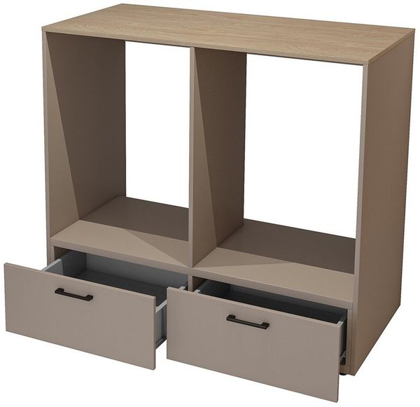 Lomadox Umbauschrank RISAN-83 beige greige Eiche Dekor 132 cm breit modern Metallgriffe Schubladen