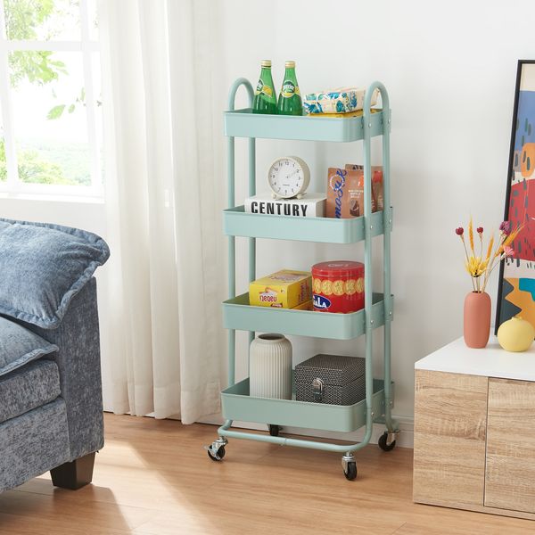 en.casa Küchenrollwagen Pyhäntä mit 4 Ebenen Mintgrün, 103,5 x 46 x 35 cm