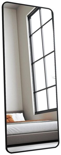 Hopibath Standspiegel 180 cm hoch Bogen Ganzkörperspiegel 180x80 cm (Flurspiegel Extra groß Schwarz, 1-St, mit Alurahmen), Metall Haken, 5mm HD Glas, für Wohnzimmer Schlafzimmer