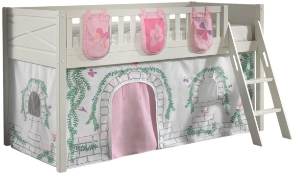 Kinderbett Karyl 208x114x135 Massivholz Weiß Textilset Birdy 3