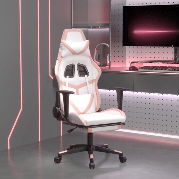 vidaXL Gaming-Stuhl mit Fußstütze Weiß und Rosa Kunstleder 3143684