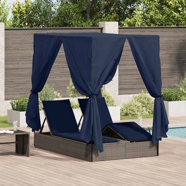 vidaXL Doppelte Sonnenliege Schwarz 205 x 129 x 200 cm Poly-Rattan 3376134