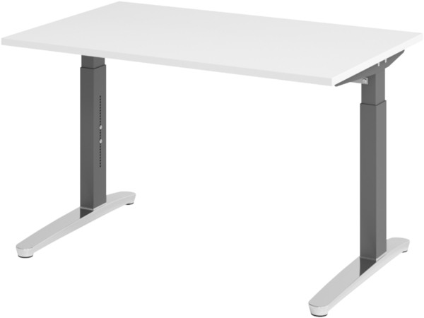 bümö manuell höhenverstellbarer Schreibtisch 120x80 in weiß, Gestell in graphit/alu - PC Tisch höhenverstellbar & klein, höhenverstellbarer Tisch Büro, kleiner Computertisch verstellbar, X12-W-GC