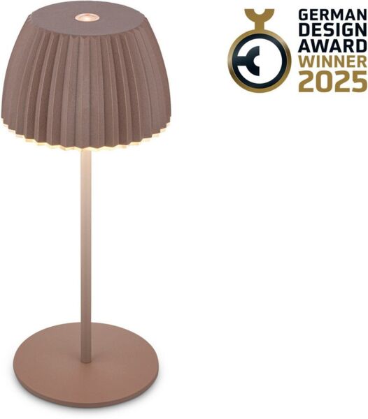 BRILONER - Riffle Mini LED Tischlampe kabellos IP44 mit Lichtkante, Touchdimmer, Akku tauschbar, Nachttischlampe, LED Lampe, Akku Lampe, German Design Award Winner 2025, 8,5x20 cm, Umbrasand