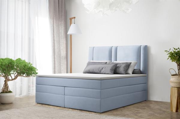 Boxspringbett Schlafzimmerbett CANDELA DELUX 180x200cm in Stoff Hellblau