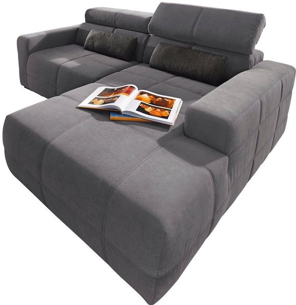 DOMO collection Ecksofa Brandon B/T: 214/175 cm, belastbar bis 140kg/ Sitz, L-Form, Luxus-Microfaser, grau, kompackte Stellmaße, zeitlos&elegant
