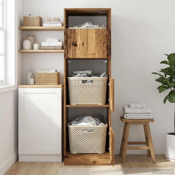 vidaXL Wäscheschrank mit Speicher mit Tür Altholz Holzwerkstoff 3422798
