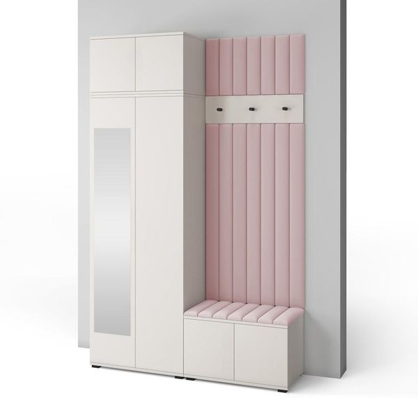 Garderoben-Set Napoli Version 14: Kleiderschrank mit Polsterpaneelen, Schuhschrank Flur und Eingangsbereich (Cashmere/Trinity 19), 225 x 40 x 140 cm