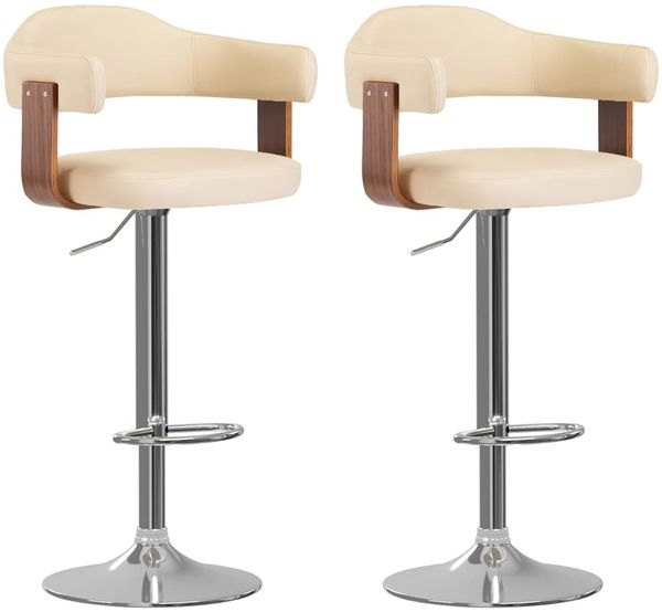 vidaXL 2 Stk. Barhocker Bugholz und Kunstleder Cremefarbend [327335]