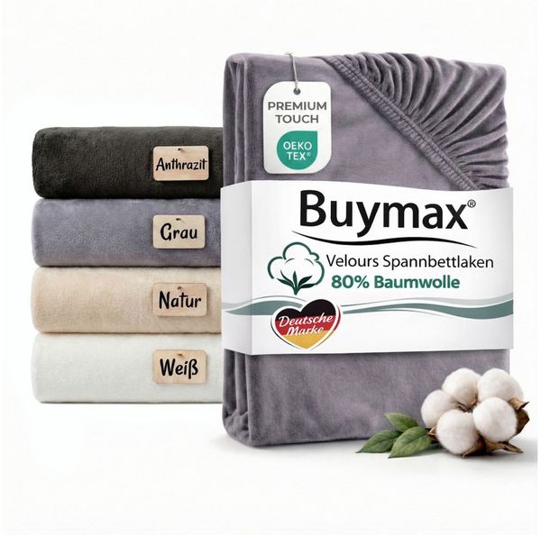 Buymax Spannbettlaken Premium Velours aus 80% Baumwolle, Velours, Gummizug: Rundumgummi, (1 Stück), Pflegeleicht und Atmungsaktiv in Verschiedenen Farben und Größen