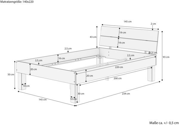 Extra stabiles hohes Massivholzbett 140x220 Seniorenbett Zubehör wählbar V-60.81-14-220Rollrost inkl. Bild 3