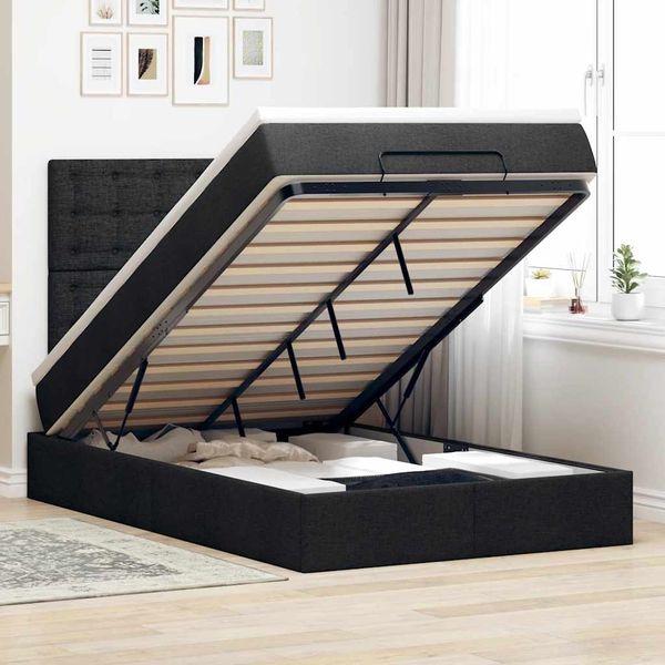 vidaXL Ottoman-Bett mit Matratze & LEDs Schwarz 120x190 cm Stoff 3314157