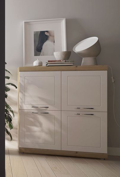 Kommode ""Kvantum"" Sideboard 93cm Artisan Eiche MDF weiß matt