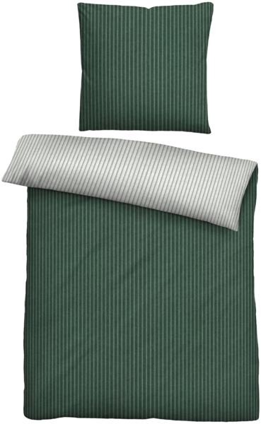biberna Melange-Flanell Bettwäsche 0840507 WEBSTREIFEN, dunkelgrün, 1x 135x200 cm + 1x 80x80 cm