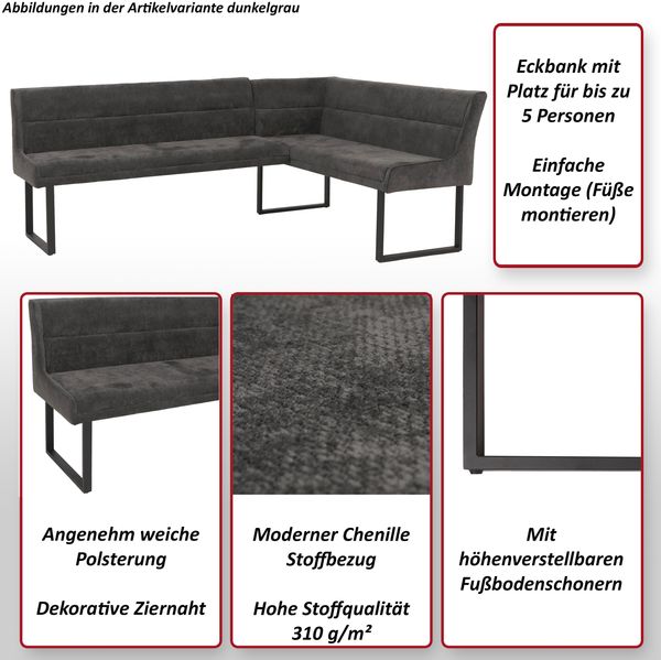Eckbank HWC-O81, Esszimmerbank Bank, Öko-Tex (310g/m²) Chenille Stoff/Textil Metall 159x210cm ~ hellbraun Bild 2