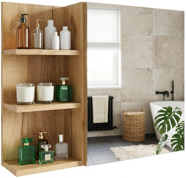 TREND WERK Spiegelschrank Badezimmer mit Ablage & Stauraum (59×16×50 cm Hängender Badezimmerschrank zur Wandmontage mit Regal) – modern & pflegeleicht