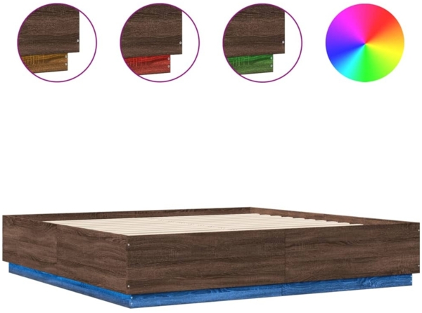 vidaXL Bettgestell mit LED Braun Eichen-Optik 200x200 cm Holzwerkstoff 3209589