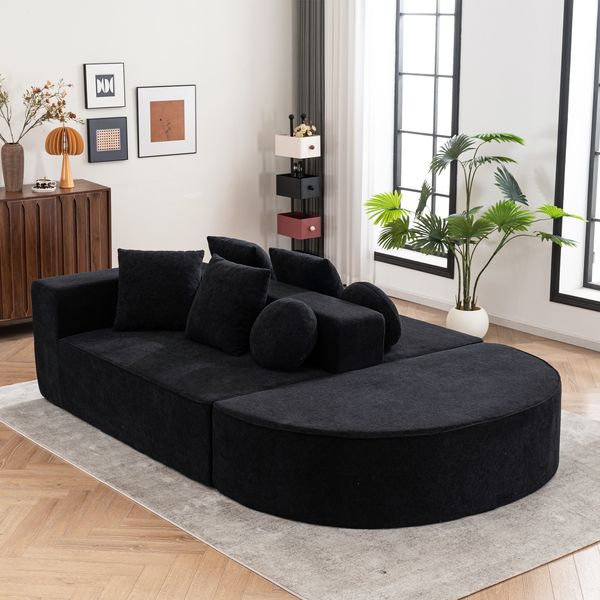 Modulares Schlafsofa aus Chenille, ohne Montage, 171x72 cm Modulmaß, Schwarz
