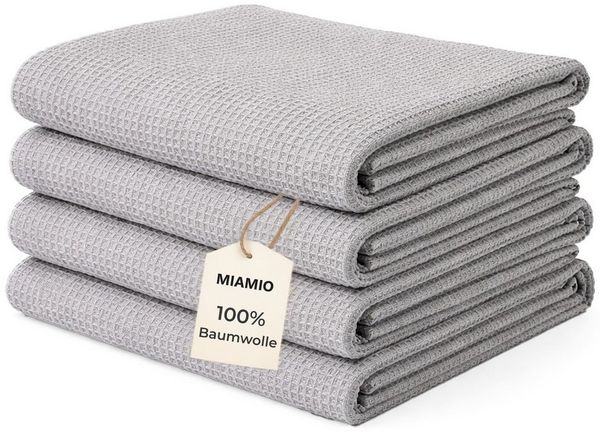MiaMio Geschirrtuch Geschirrtücher Baumwolle 4er Set 65x47 cm Waffelstruktur Grau, (Set, 4-tlg), Waffelstruktur, 65 x 47 cm