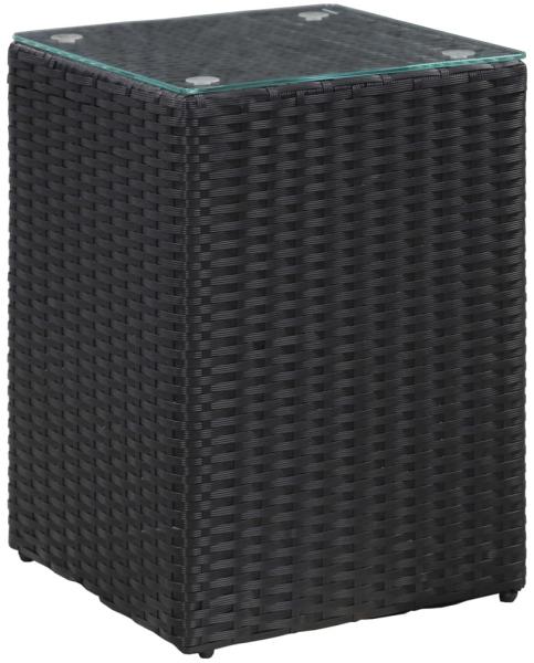 vidaXL Beistelltisch mit Glasplatte Schwarz 35x35x52 cm Poly Rattan 46982