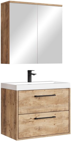 Badmöbel Komplettset Florence 60 x 35 cm Kastanie Eiche - Badezimmermöbel mit Waschbecken und Spiegelschrank