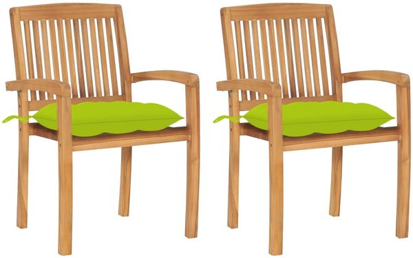 vidaXL Gartenstühle 2 Stk. mit Hellgrünen Kissen Massivholz Teak 3063278