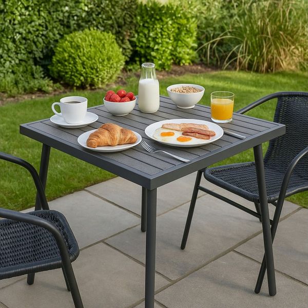 Koopman Gartentisch Metalltisch Balkontisch Holzoptik 70x70cm (1-St), Anthrazit, Vierbeiner, Holz-Optik, Stabil, Robust