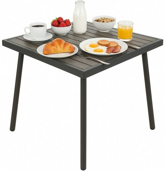 Koopman Gartentisch Metalltisch Balkontisch Holzoptik 70x70cm (Stück, 1-St, Packung), Anthrazit, Vierbeiner, Holz-Optik, Stabil, Robust